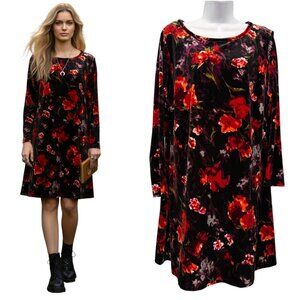 Joe Browns Floral Velvet Mini Dress Plum Red Whimsigoth Dark Cottagecore Size 12